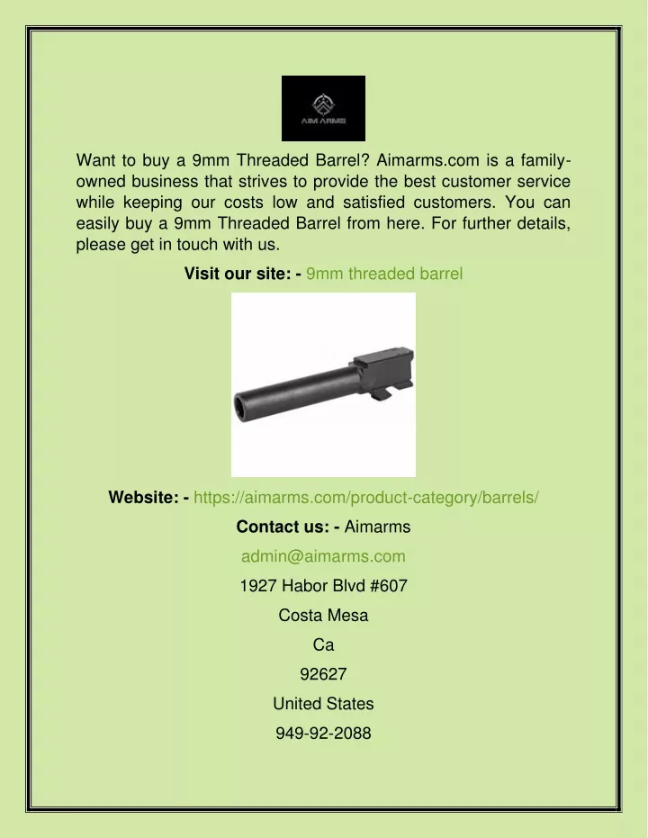 want to buy a 9mm threaded barrel aimarms