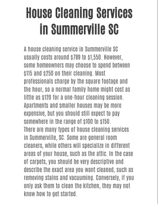 House Cleaning Service Summerville SC