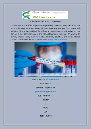 Rt Pcr Test in Houston  I24test