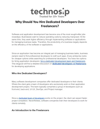 why should you hire dedicated developers over