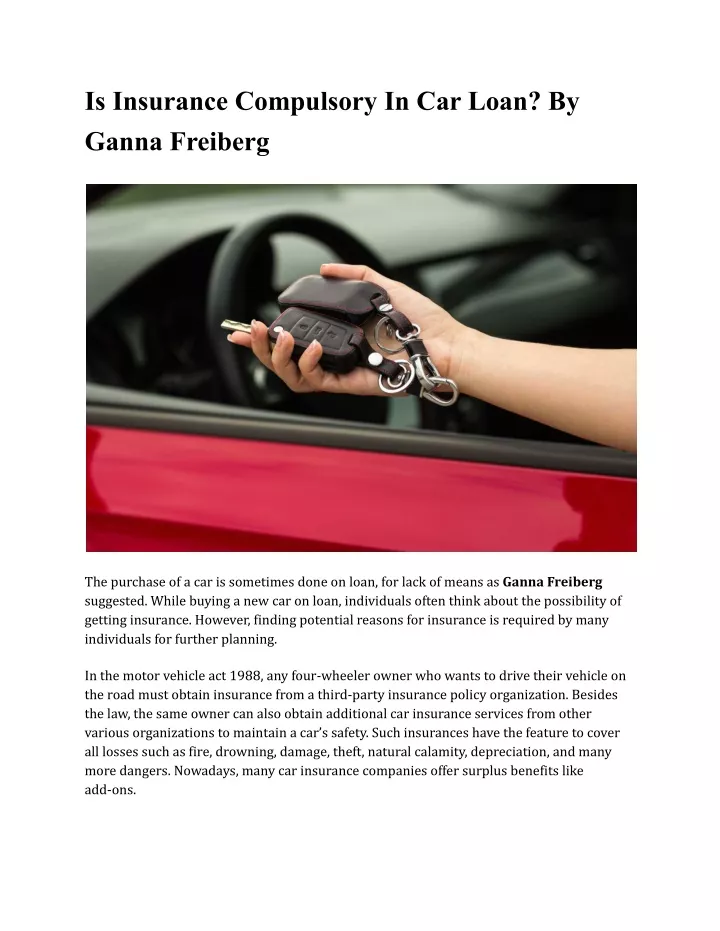 is insurance compulsory in car loan by ganna