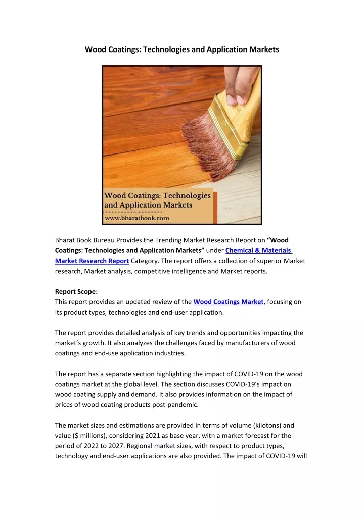 wood coatings technologies and application markets