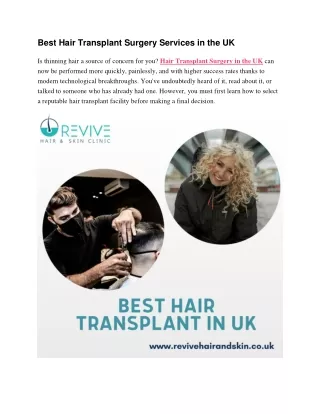 Best Hair Transplant Surgery Services in the UK