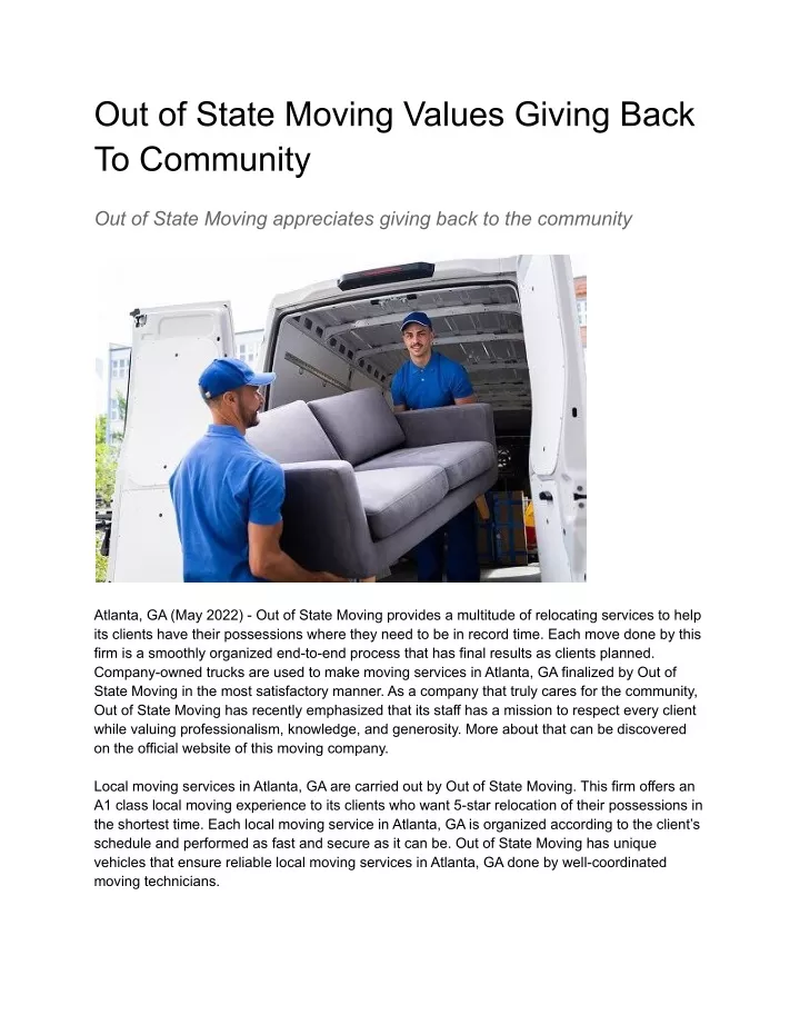 out of state moving values giving back