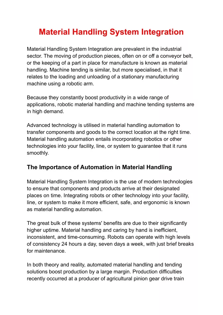 material handling system integration