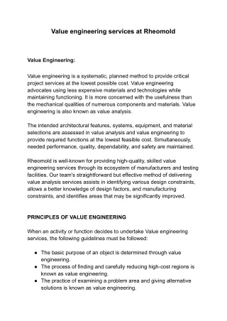 Value engineering services