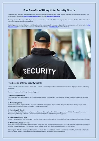 Five Benefits of Hiring Hotel Security Guards