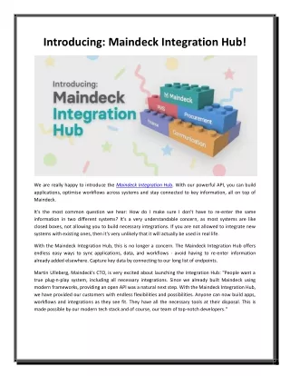 Maindeck Integration Hub!