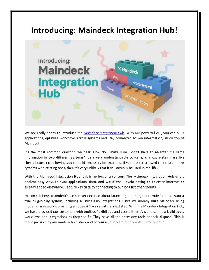 introducing maindeck integration hub