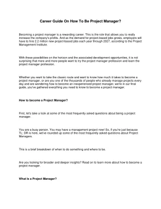 Career Guide On How To Be Project Manager