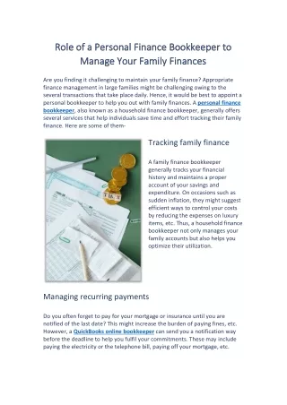Personal Finance Bookkeeper to Manage Your Family Finances