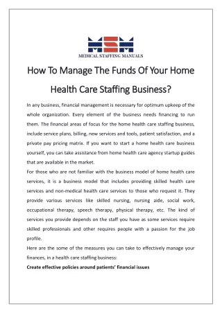 How To Manage The Funds Of Your Home Health Care Staffing Business?