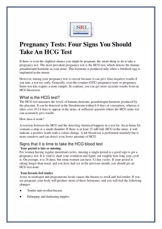 Pregnancy Tests - Four Signs You Should Take An HCG Test