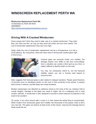 windscreen replacement perth wa