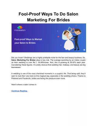 Fool-Proof Ways To Do Salon Marketing For Brides