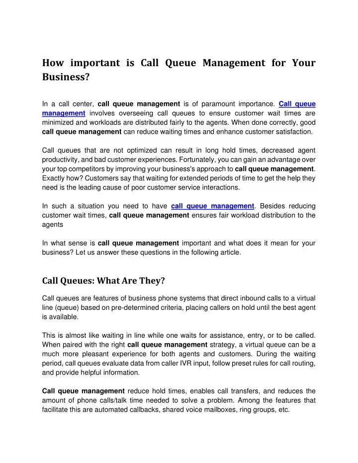 how important is call queue management for your