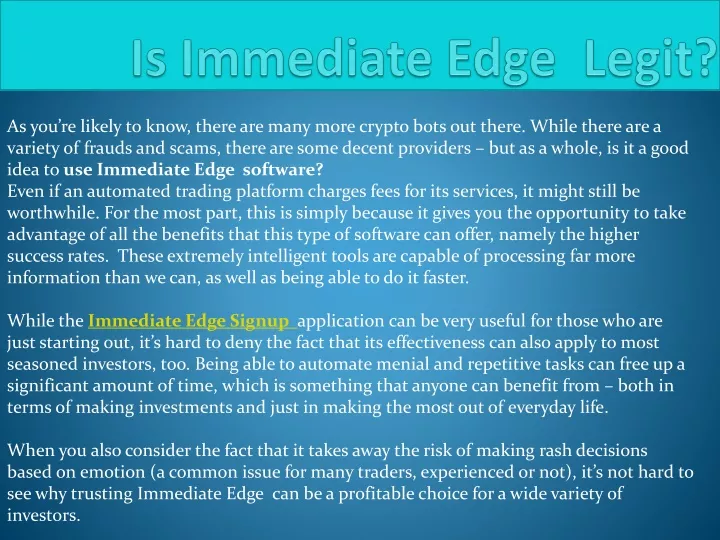 Is Immediate Edge Legit