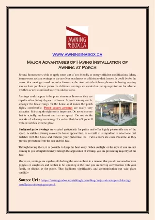 Major Advantages of Having Installation of Awning at Porch.