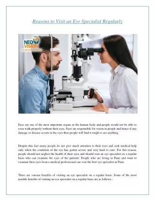 Reasons to Visit an Eye Specialist Regularly