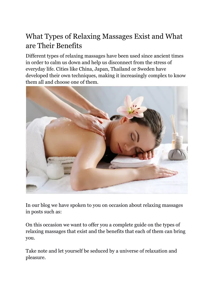 what types of relaxing massages exist and what