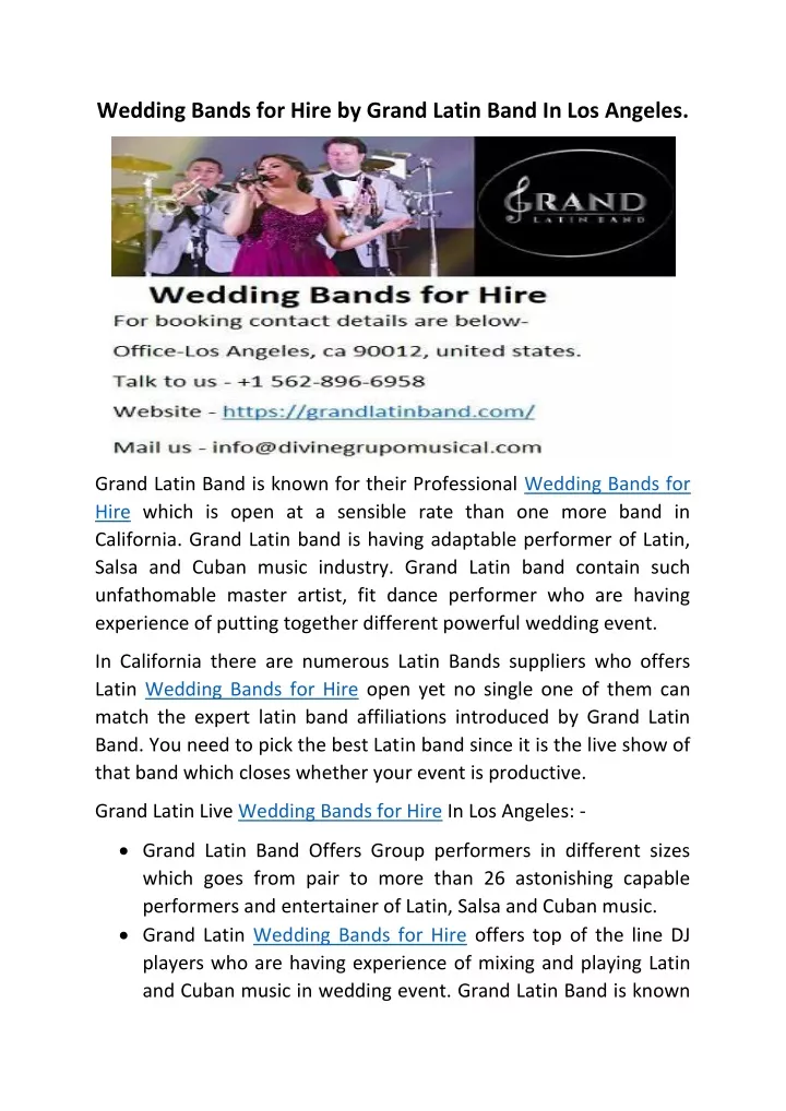 wedding bands for hire by grand latin band