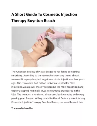 A Short Guide To Cosmetic Injection Therapy Boynton Beach