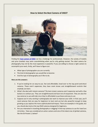 How To Select The Best Camera Of 2022