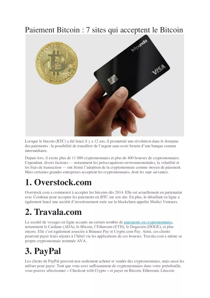 paiement bitcoin 7 sites qui acceptent le bitcoin
