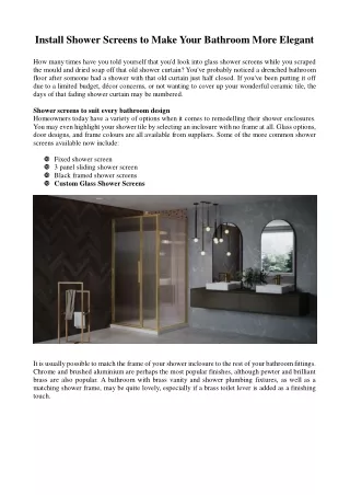 Install Shower Screens to Make Your Bathroom More Elegant