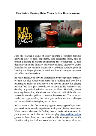 Can Poker Playing Make You a Better Businessman