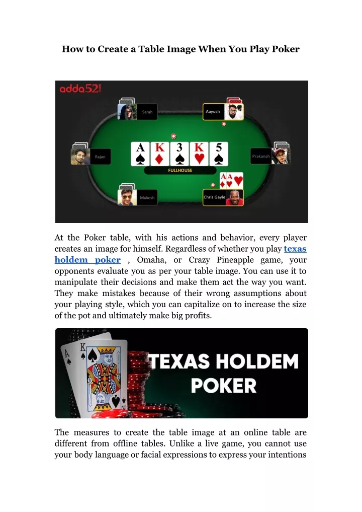 how to create a table image when you play poker