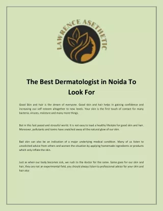 The Best Dermatologist in Noida To Look For