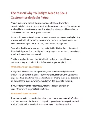 The reason why You Might Need to See a Gastroenterologist in Patna