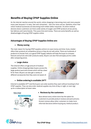 Benefits of Buying CPAP Supplies Online