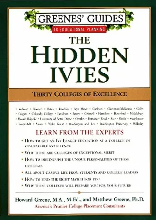 EPUB Greenes Guides to Educational Planning The Hidden Ivies Thirty