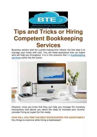 Tips and Tricks or Hiring Competent Bookkeeping Services