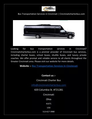 Bus Transportation Services in Cincinnati  Cincinnaticharterbus