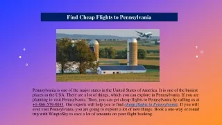 Cheap Flights to Pennsylvania  1-866-579-8033
