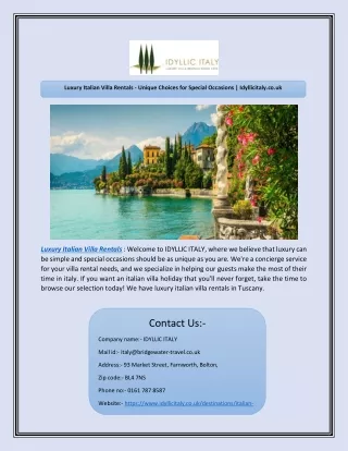Luxury Italian Villa Rentals - Unique Choices for Special Occasions | Idyllicita