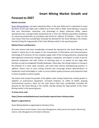smart mining market growth and forecast to 2027