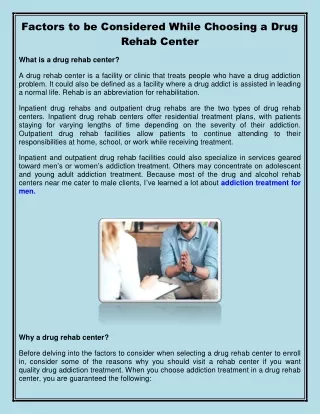 Factors to be Considered While Choosing a Drug Rehab Center