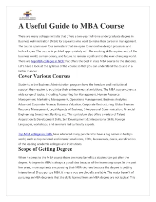 A Useful Guide to MBA Course