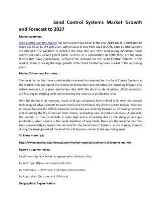 sand control systems market growth and forecast