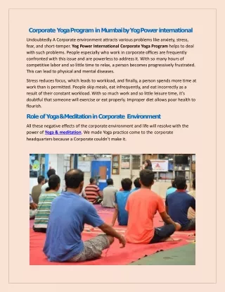 Corporate Yoga Program in Mumbai by Yog Power International