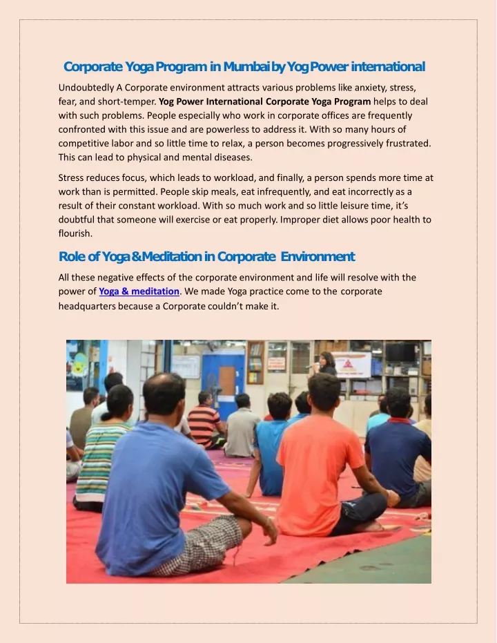 corporate yoga program in mumbai by yog power