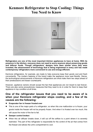 Kenmore Refrigerator to Stop Cooling Things You Need to Know