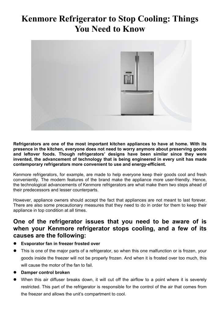 kenmore refrigerator to stop cooling things