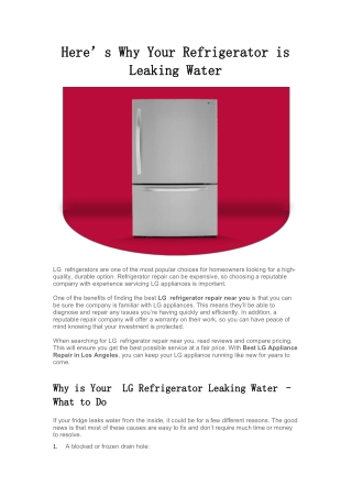 Here’s Why Your Refrigerator is Leaking Water