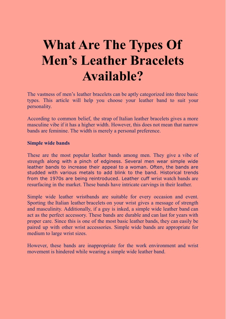what are the types of men s leather bracelets