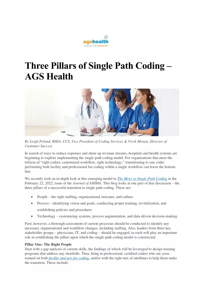 three pillars of single path coding ags health